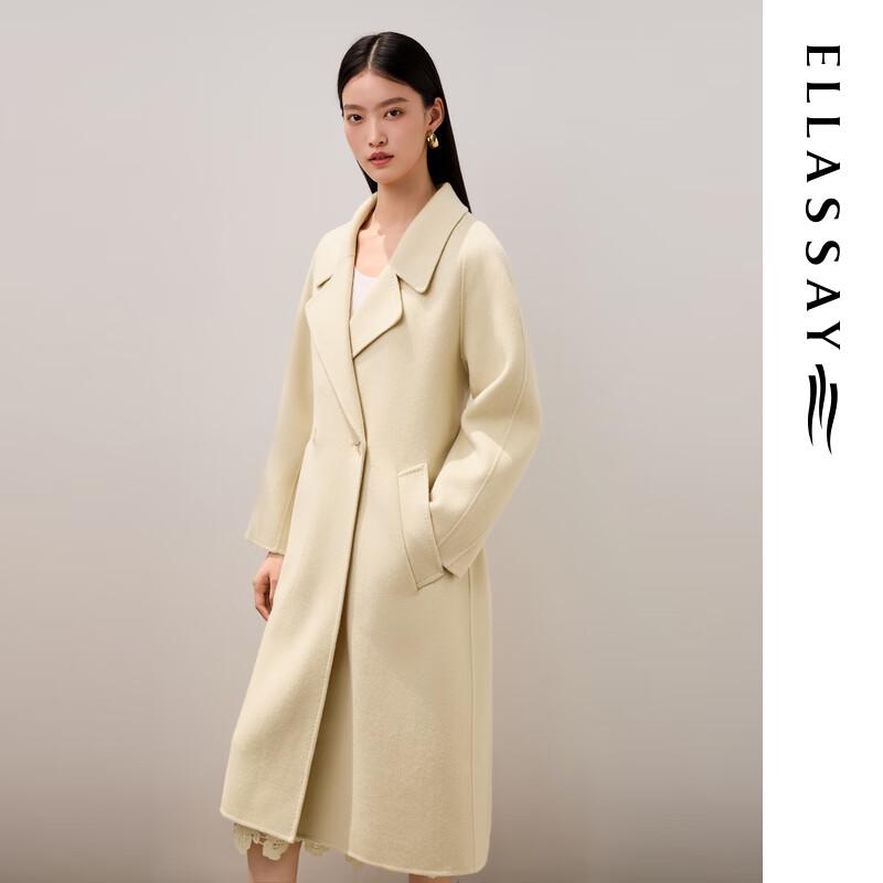 ELLASSAY Women's 2025 Autumn 100% Merino Wool Longline Lapel Coat