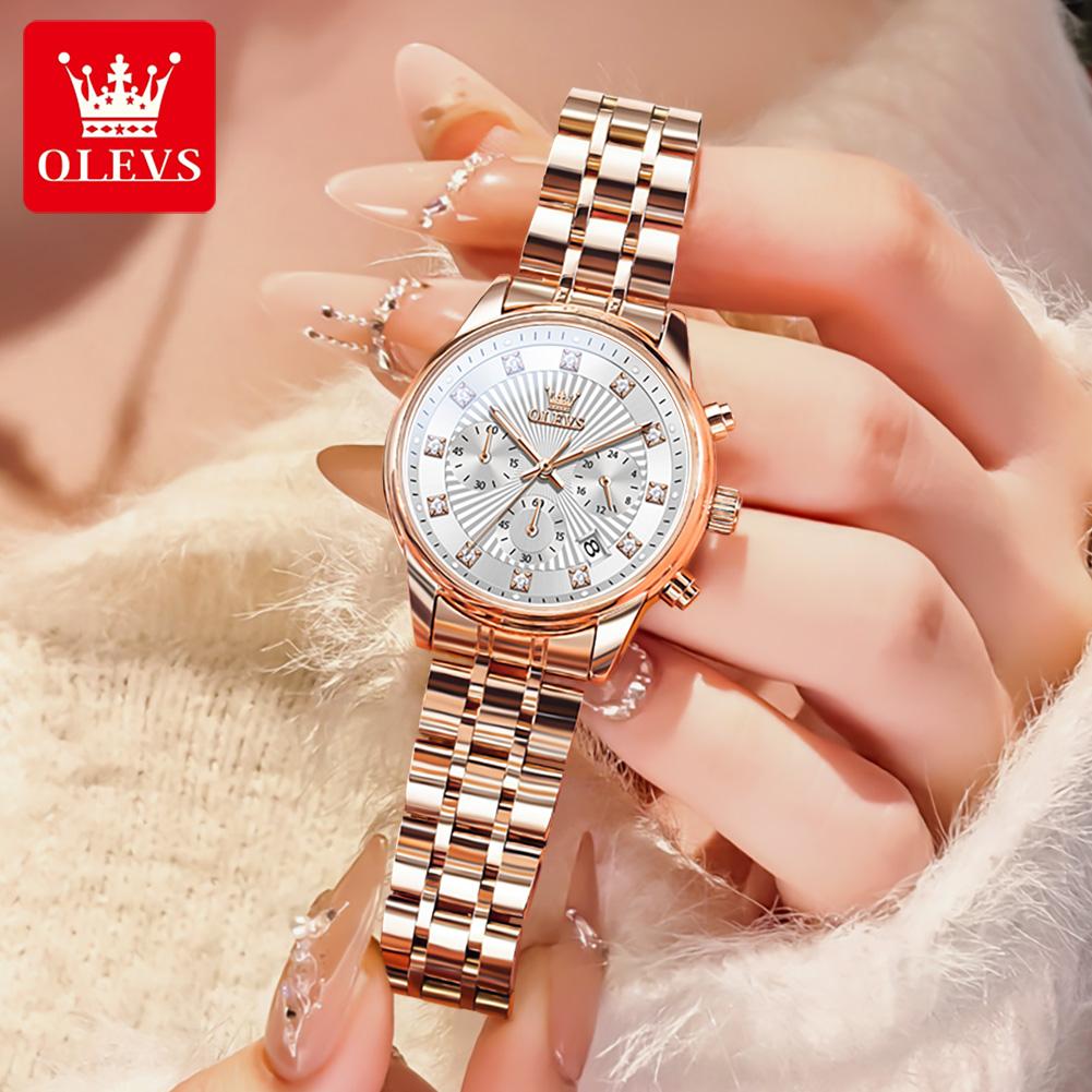 OLEVS 3669 Fashion Original Quartz Movement Watch For Women 24-hour Display Dial Calendar Window Elegance Style Women Watch