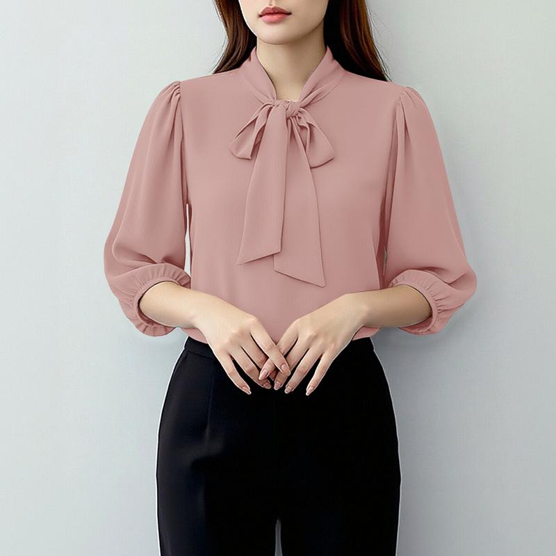 ZANZEA Damen Freizeit Rundhals Einfarbig 3/4 Ärmel Bluse