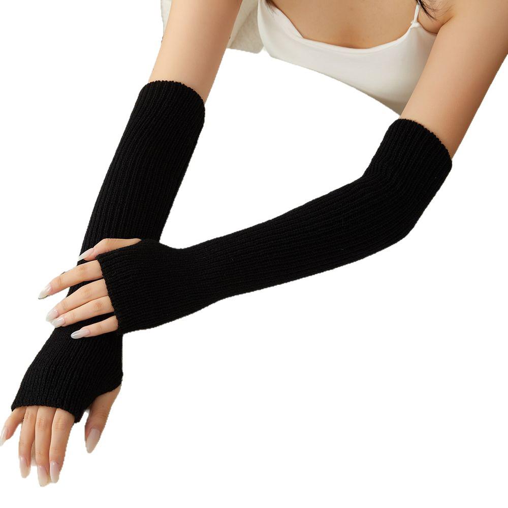 Women's Knitted Wool Long Half-Finger Gloves: Thick Long Arm Sleeves & Warmers for Autumn/Winter