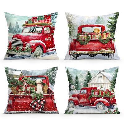 Christmas Vintage Truck Pillowcase Printed Polyester 40/45/50Cm Throw Pillowcover Decorative Sofa Cushion Pillowslip Home Decor