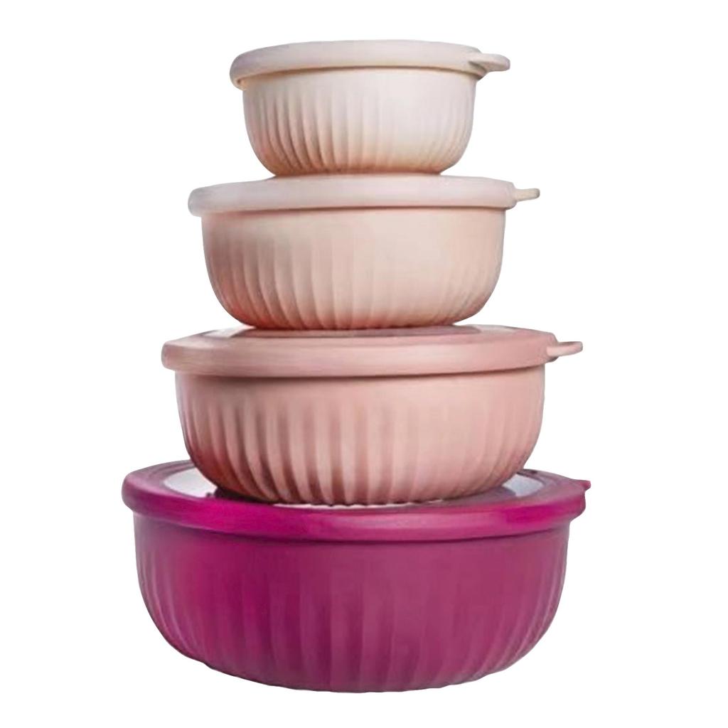 8 Piece Nesting Plastic Food Storage Bowls Set with Silicone Sealed Lids Airtight Refrigerator Containers for Meal Prep and Leftovers