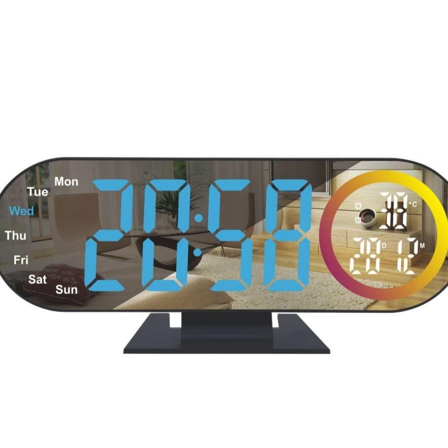 

Colorful LED Mirror Clock with Weekday & Date Display - Student-Friendly Alarm Clock