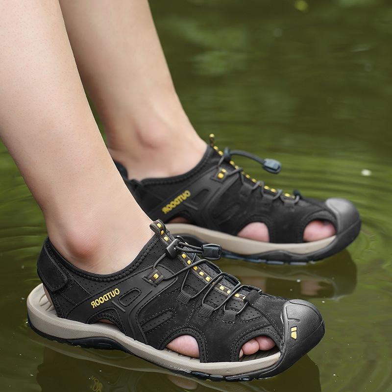 Sandale de vară pentru bărbați, de exterior, antiderapante, sandale de plajă pentru bărbați, din piele artificială lucrată manual, pantofi de modă pentru bărbați, adidași pentru bărbați