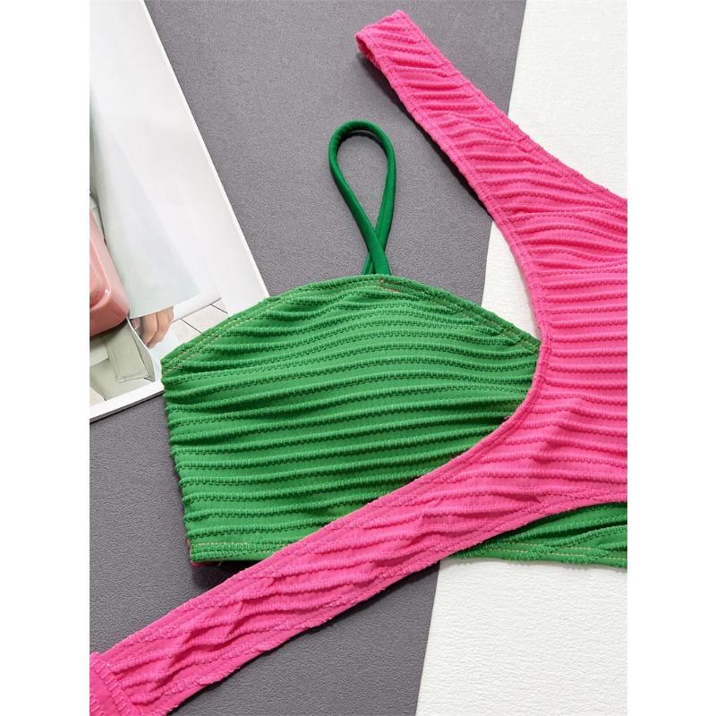 2025 Asymmetric One Shoulder Bikini Set Female Patchwork Brazilian Swimsuit Women Swimwear Bandage Bathing Suit