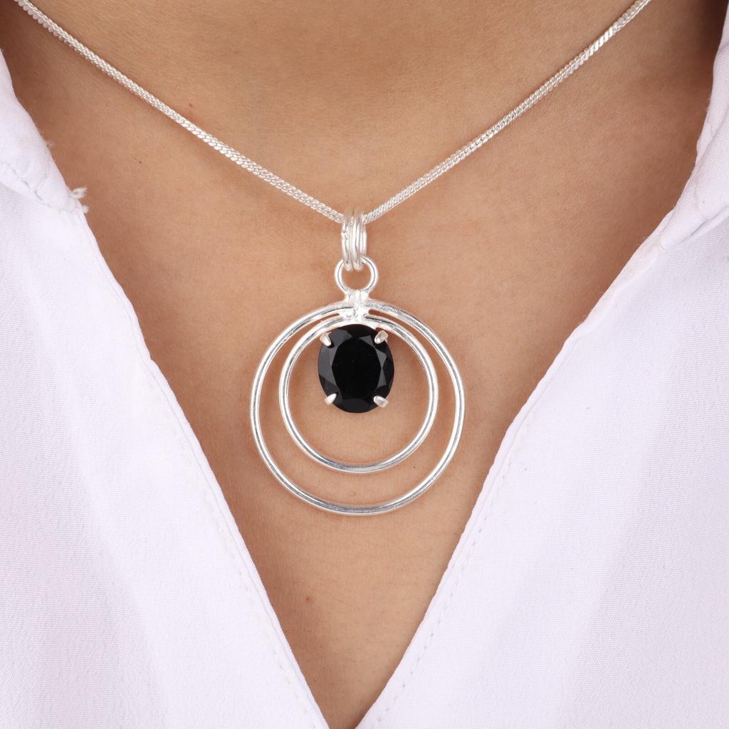 Black Onyx Gemstone 925 Sterling Silver Boho Jewelry Pendant Gift For Girlfriend PP-61-19