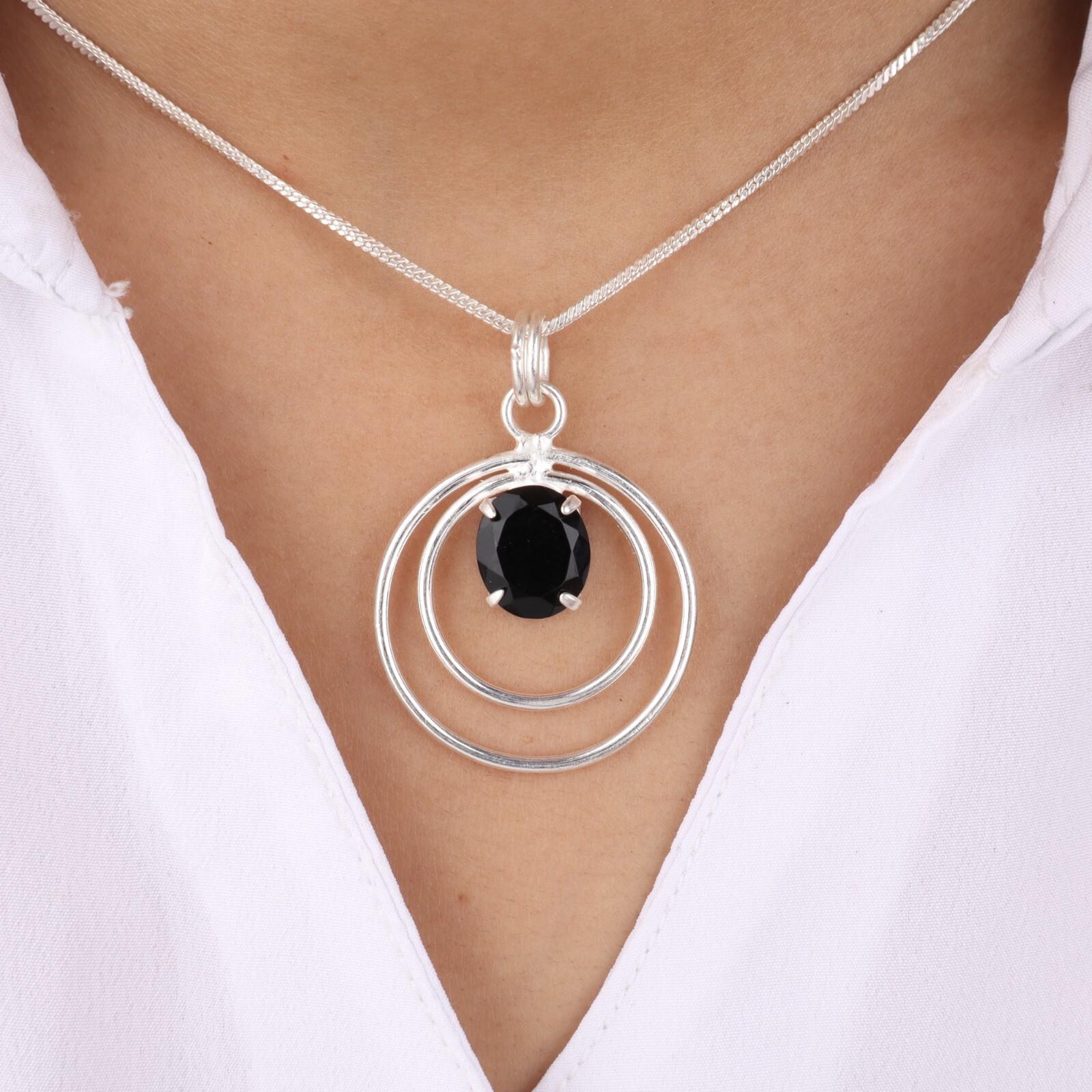 

Черный оникс драгоценный камень 925 стерлинговое серебро бохо ювелирное изделие кулон подарок для девушки PP-61-19