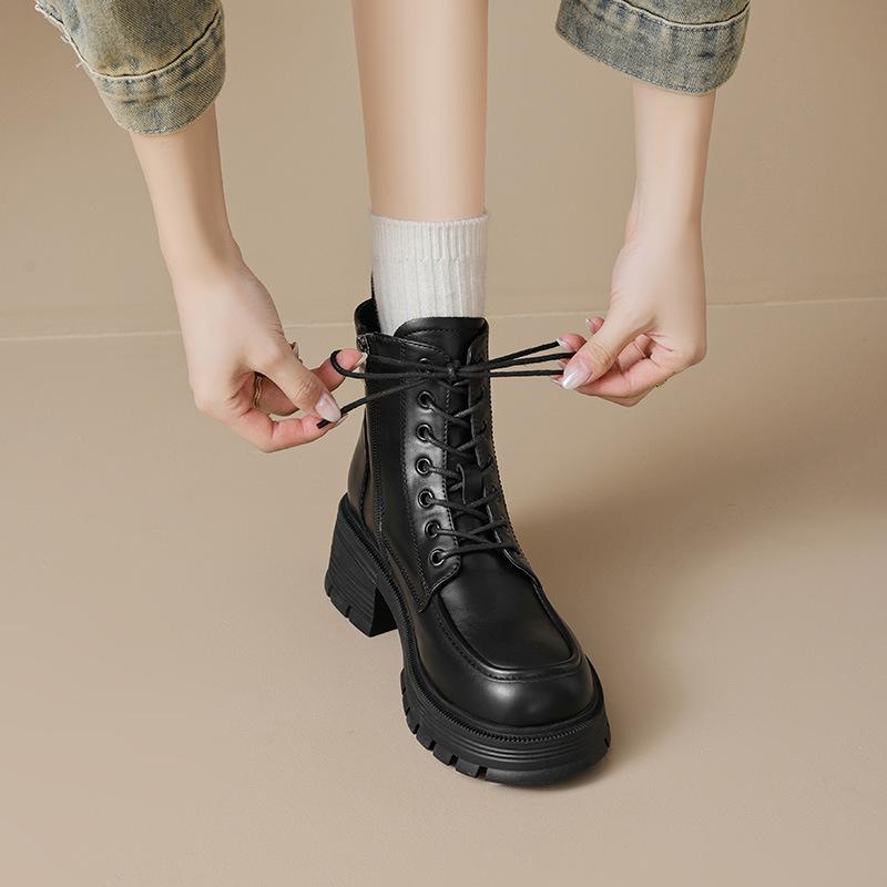 Augustine Platform Martin Boots Women's 2025 New Autumn and Winter Black Retro High-heeled Small British Style Short Boots