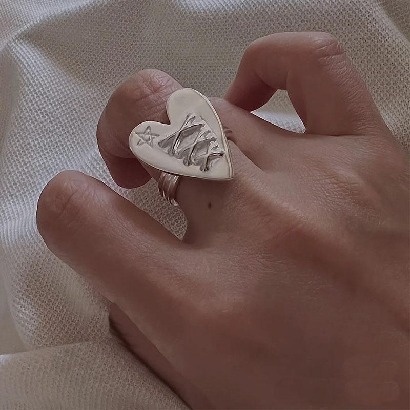

Ретро Дизайн Серебряное Кольцо с Открытием в Виде Сердца и Звезды Нишевая Личность Трендовое Панк Кольцо Вечеринка Ювелирные Изделия Подарок серебряный