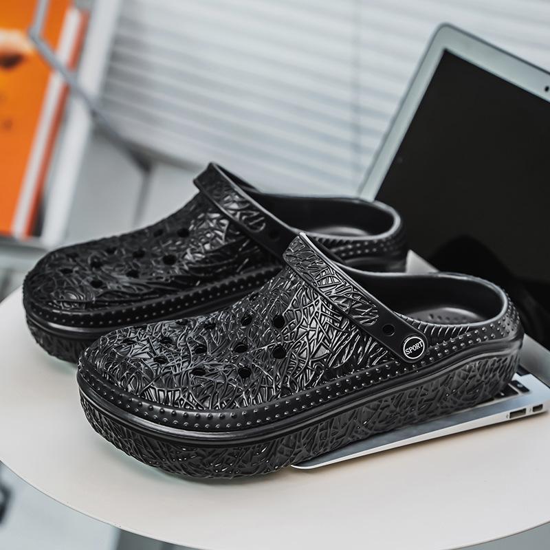 

2025 модные мужские туфли с дырочками рельефные сандалии с принтом мужские дышащие сандалии мужские тапочки домашняя одежда полуподнос 40 чёрный