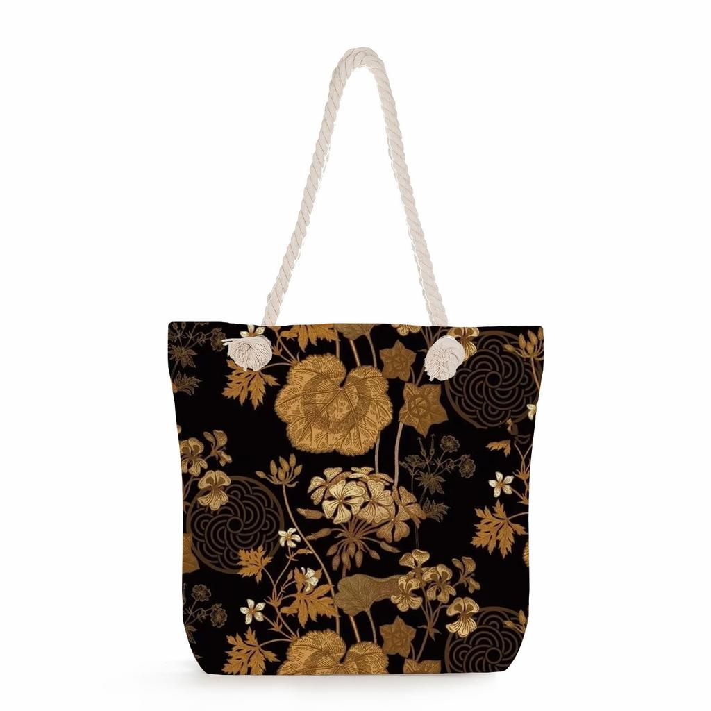 Flowers Print Thick Rope Single-shoulder Beach Bag 7220