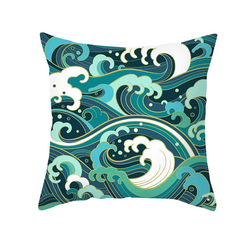 Simple Nordic Style Pillowcase Blue Wave Dolphin Office Sofa Printed Cushion Pillowcase Home