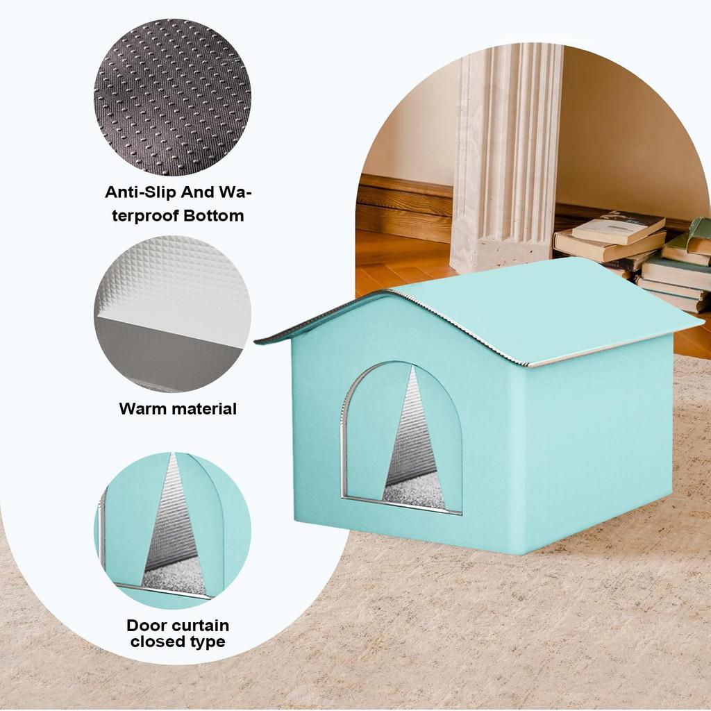 Outdoor Cat House Warm Pet Nest Shelter for Winter with Mat and Doors Cold Resistant Pet House for Backyard Winter Warm