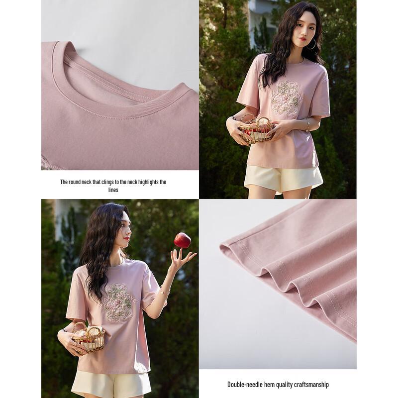 Demana Women's Summer Cartoon Appliqué T-Shirt