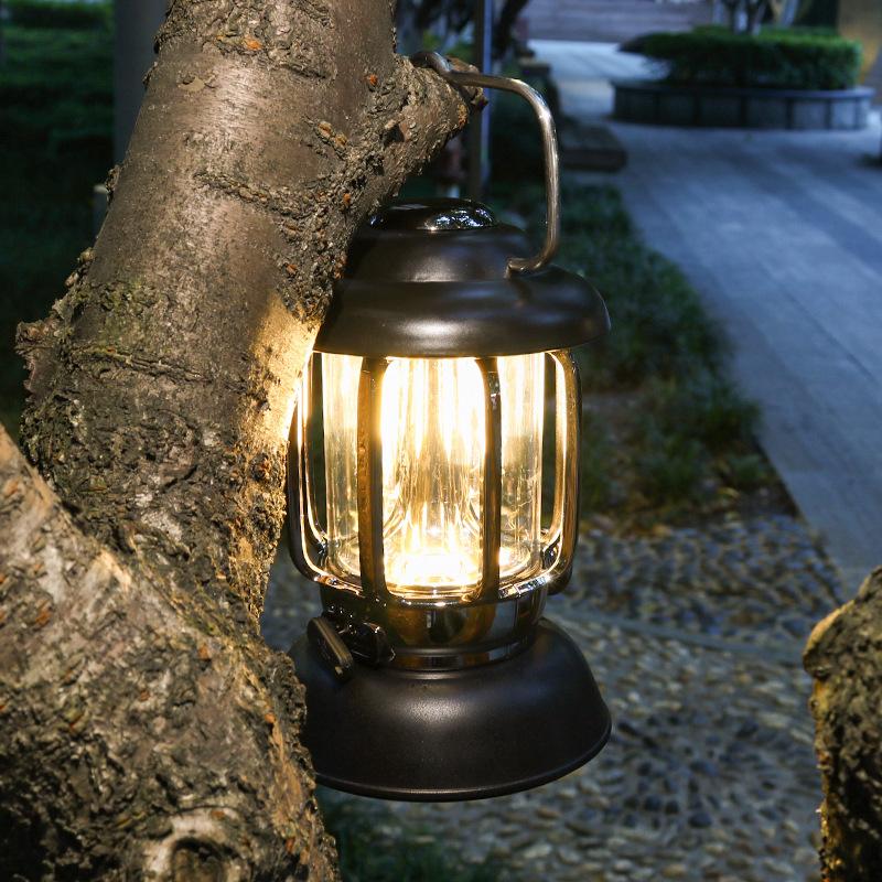 Outdoor Camping Lantern Retro Camping Lamp Multifunctional Warm Light Tent Light Rechargeable Portable Camp Light