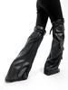  calentadores de pierna de cuero punk con correa ajustable y múltiples bolsillos para mujer, gótico, techwear, manga de pierna de cuero PU