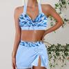 Plus Size Women Fashion Sexy Round Neck Impact Force Blue Bikini Set Slim Fit Beach Swimsuits Two Piece Set