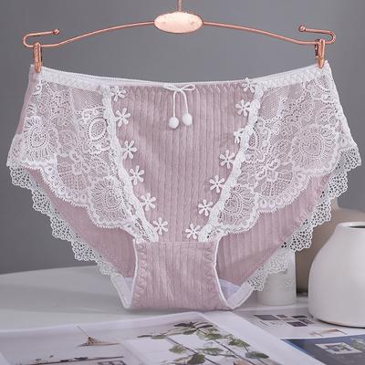 Underwear Women's Cotton Comfortable Fashion Mid Waist Sexy Traceless Breathable Women's Lace Lace Large Triangle Pants