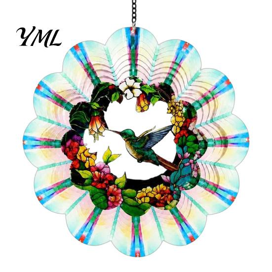 Hand Painted Outdoor Sculpture Owl/Hummingbird/Flower/Tree of Life/Rooster Wind Spinners, Reflective Spinners Garden Decor, Bird Deterrents