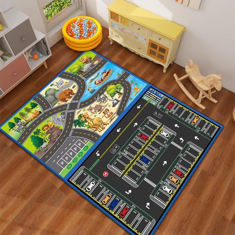 Track Printing Child Play Carpet Wear-resistant Non-Slip Floor Mat for Kids Playroom Living Room Bedroom Gaming Rug Home Decor