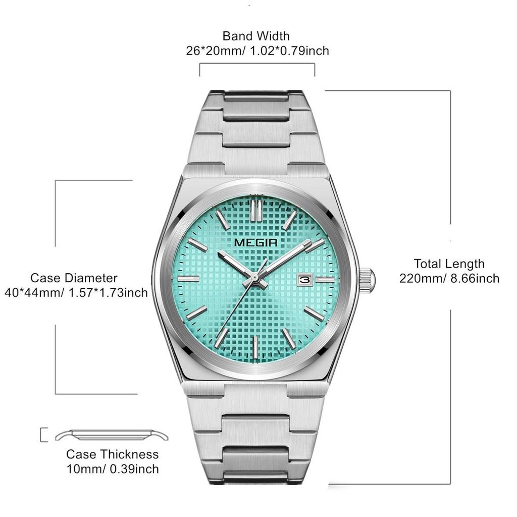 Megir Luxus Business Uhren für Herren Edelstahlarmband Wasserdicht Leuchtend Kalender Herren Quarz Armbanduhr Uhr Reloj Hombre 1086