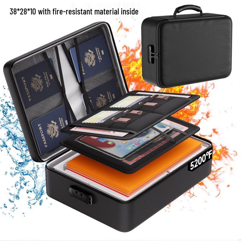Scatola Ignifuga Impermeabile per Documenti Formato A4 con Design Multistrato e Serratura a Combinazione - Cassaforte Portatile ad Alta Capacità per Ufficio e Viaggi
