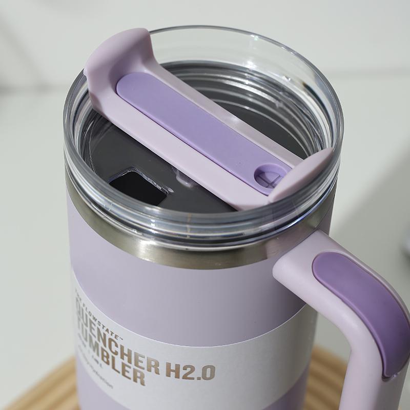 Wasserflasche, 40 oz, Becher, Edelstahlbecher, isolierte Wasserflasche mit Griff, Deckel, Strohhalm, Vakuum-Reisebecher mit großer Kapazität, Kaffeebecher fürs Outdoor-Auto