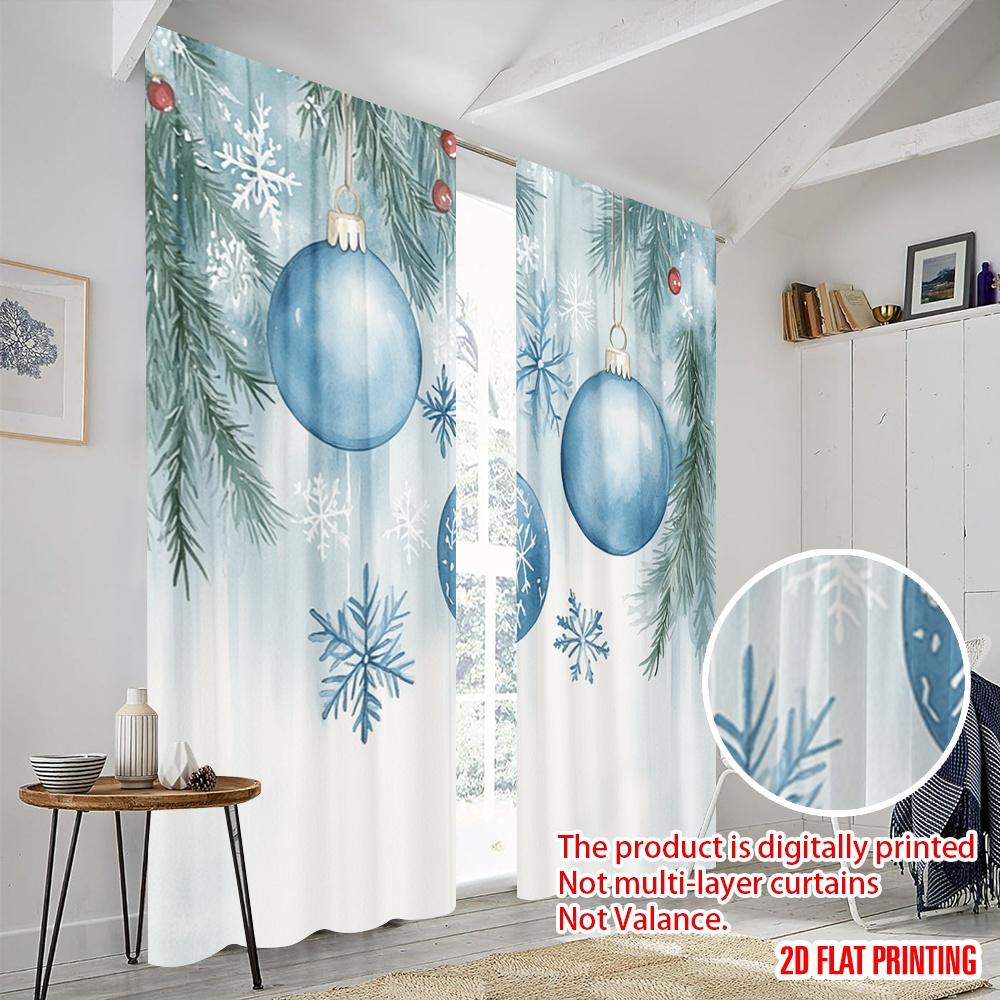 2 Stück, 2D-Flachdruck Vorhänge&Fensterdekoration Blau Weihnachtsschmuck Schneeflocken_ein vielseitiger Polyesterstoff (ohne Stange)