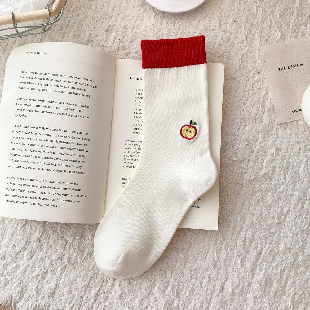 Color-Blocking Cartoon Bestickte Socken für Damen, Mid-Calf Socken, Niedliche Kleine Tiere, Color-Blocking, Trendige und Personalisierte Nahtlose Baumwollsocken