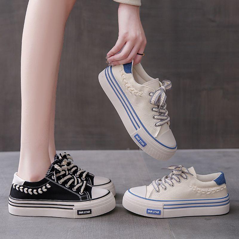 Lace Up Woman Footwear Spring Autumn Canvas Shoes for Women High on Platform To Wear Y2k Vintage Designer Hot Design Elasticty