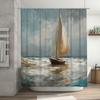 High Quality Oil Painting Print Shower Curtain Sailboat Waterproof Bathroom Decoration Modern Artistic Home Decor 180x180cm