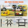 Camping Kitchen Table, One-piece Folding Portable Cook Station with A Carrying Bag, Aluminum Camping Table 4 Iron Side Tables & 2 Shelves, Ideal for