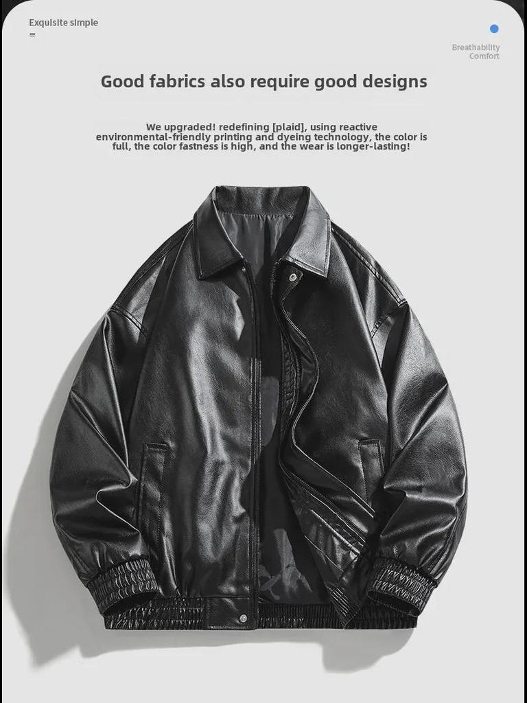 Chaqueta de Cuero Casual para Hombre Primavera/Otoño 2024