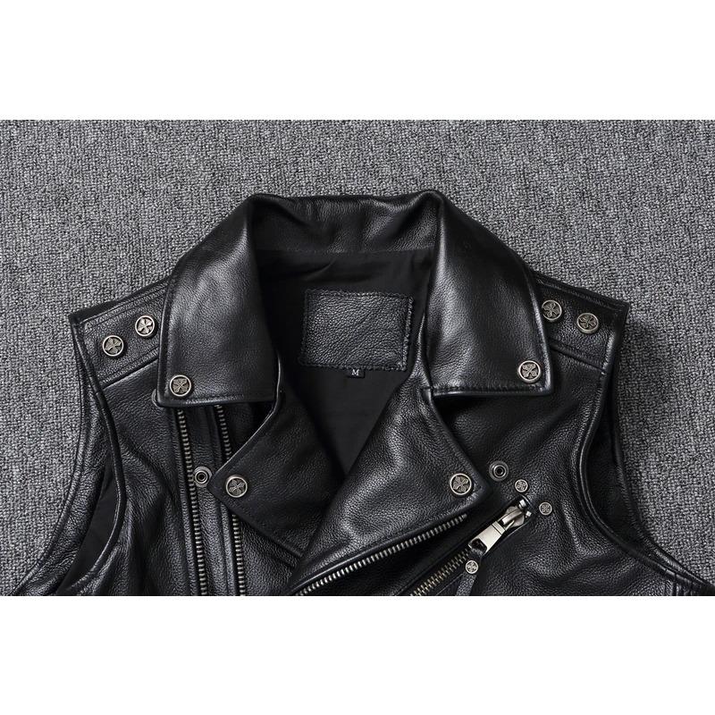 Motorkárska vesta čínskej veľkosti Vrchná vrstva hovädzej kože Vesta Pánske tenké krátke oblečenie na motorku Jazdecká bunda bez rukávov Originálna kravská klubová vesta