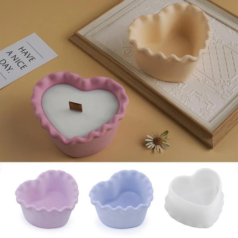 Heart Shape Candle Jar Silicone Mold Handmade Creative DIY Lace Succulent Flowerpot Creative Jewelry Concrete Resin Plaster Mold