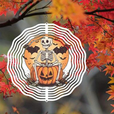 Halloween Pumpkin Skull Wind Spinner Outdoor Yard Garden Decoration Infinite Rotation Hanging Windmill Wind Chime for Home Patio