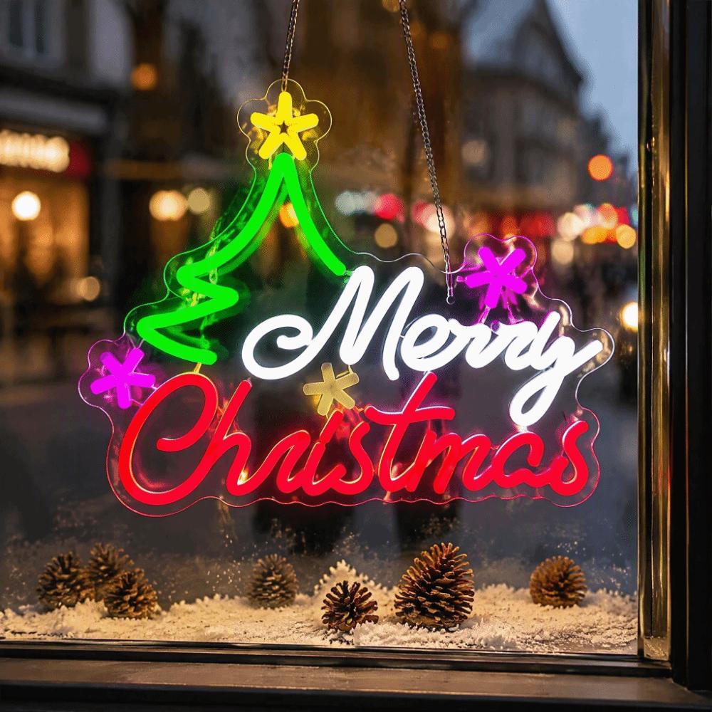 Multicolor Christmas Neon Sign USB Powered Vibrant LED Light Christmas LED Neon Light Light Up Design Plug-and-Play