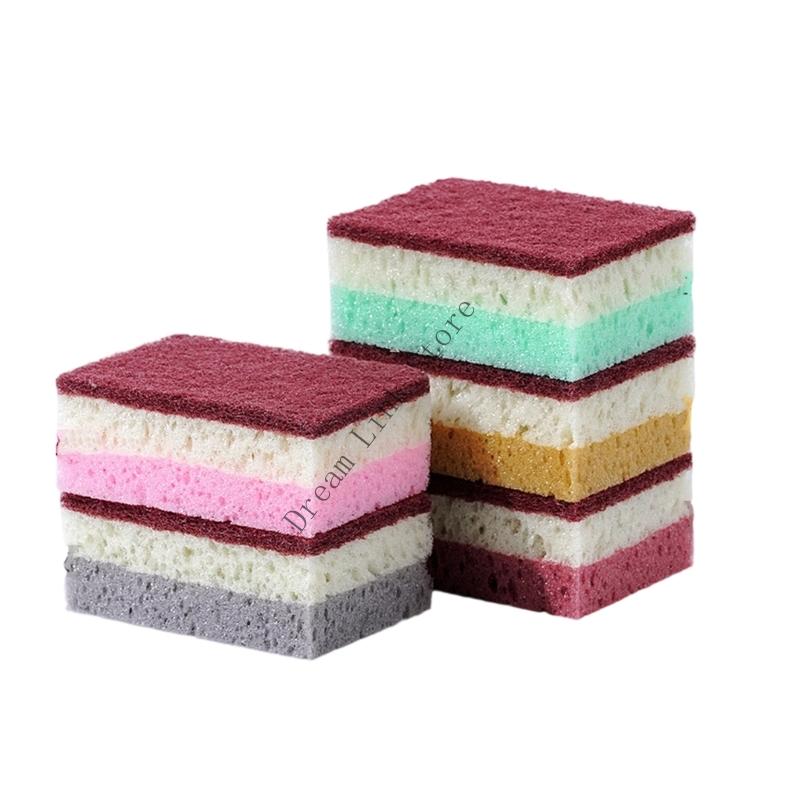 Q1FD 5/10PCS Efficient Cleaning Sponge Degreasing Reusable Wash Cloth Dishwashing Scrubbing Foam For Household Kitchen Use