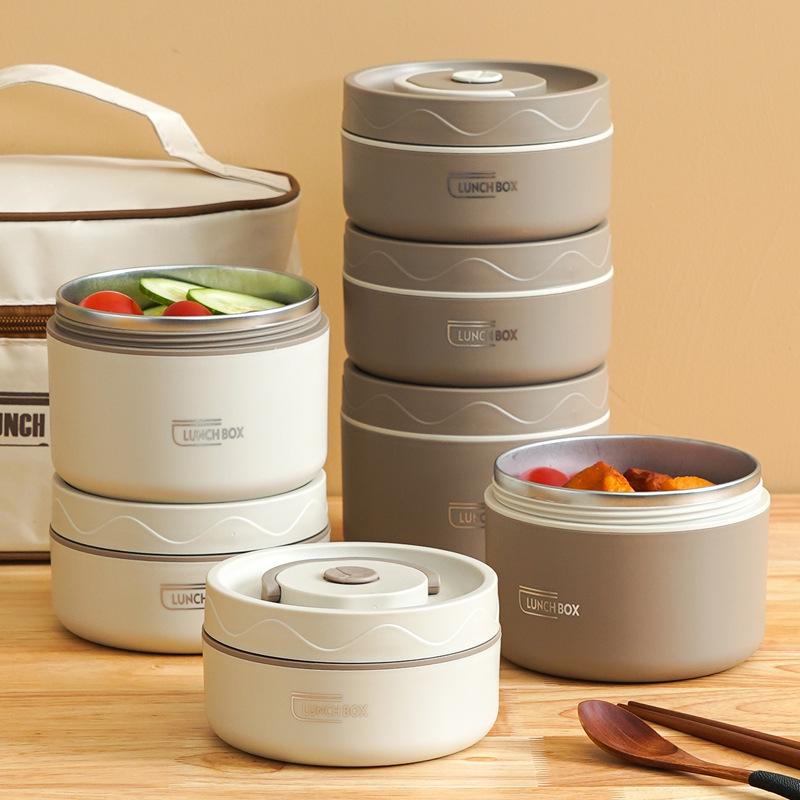 304 Stainless Steel Double-Layer Insulated Lunch Box with Lid for Office Workers & Students