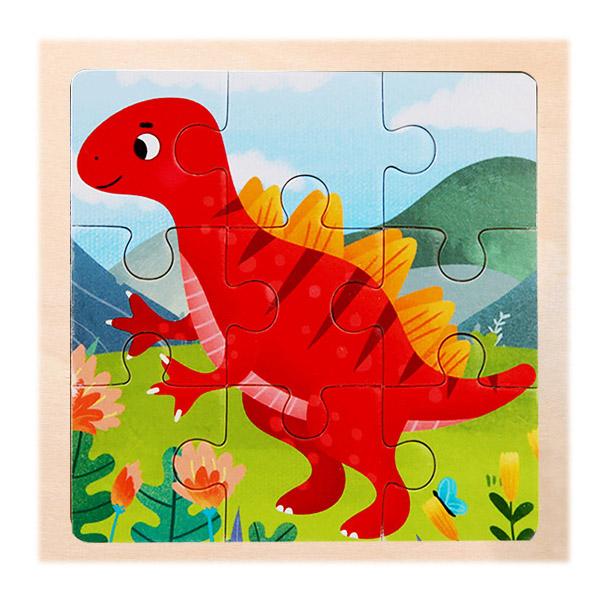 New 9 Piece Montessori Wooden Puzzle Cartoon Dinosaur Transportation Jigsaw 3d Puzzle Early Learning Educational Toys for Kids