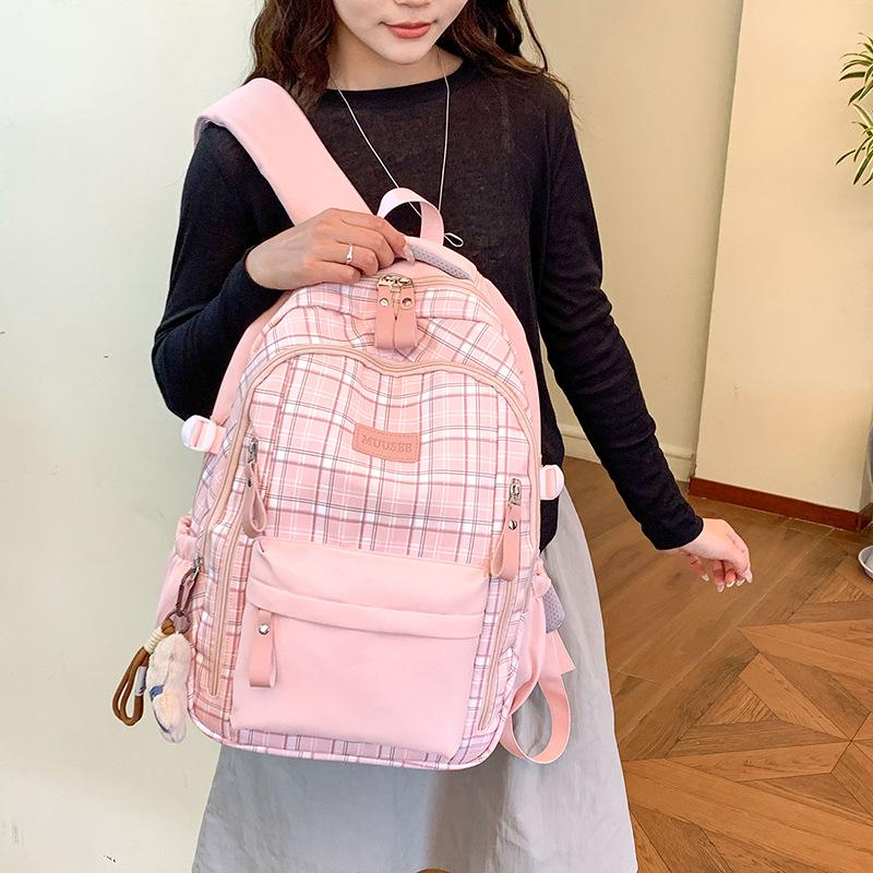 Schoolbag Small Fresh Plaid Schoolbag 1011 New College Style Cute Backpack Large Capacity Junior High School Student Versatile Backpack
