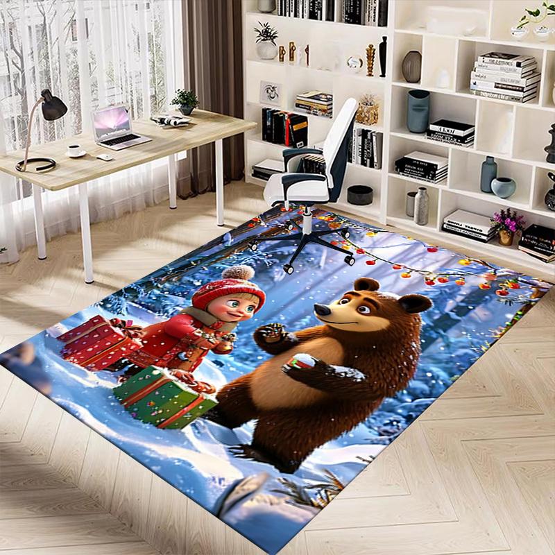 1PC Bear Christmas Extra Large Non Slip Floor Carpet, Office, Family, Bedroom, Studio Large Area Rug Indoor Rugs