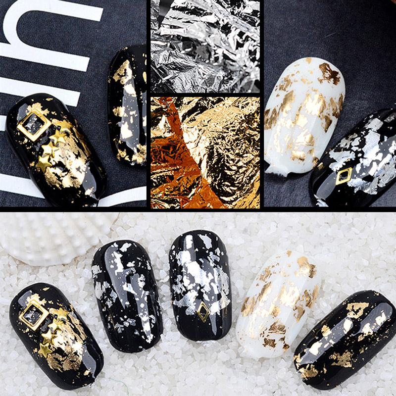 1 Box Fashion Shiny Nail Art Gold and Silver Tin Foil DIY Nail Art Decoration Accessories Supplies