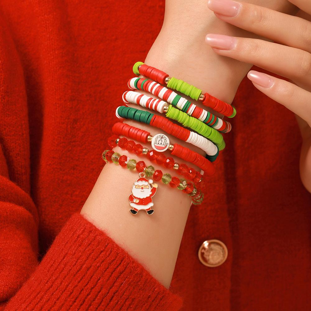 New Year's Bracelet Festive Red and Green Bracelet Christmas Bracelet Alphabet Soft Pottery Bracelet Festive Christmas Bracelet