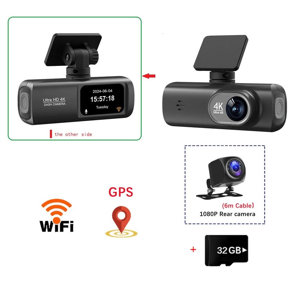4K Dashcam, Front- und Rückkamera mit Doppelobjektiv, GPS/WIFI/Nachtsicht/24-Stunden-Parküberwachung