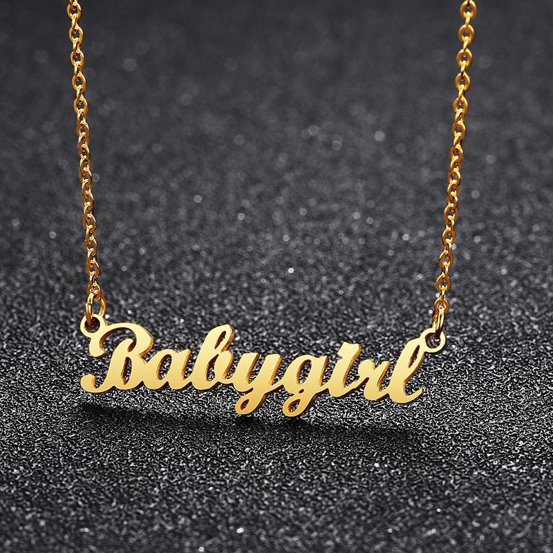 Vnox Personalized Name Necklace Custom Made Any Name Font Stainless Steel Metal Women Jewelry