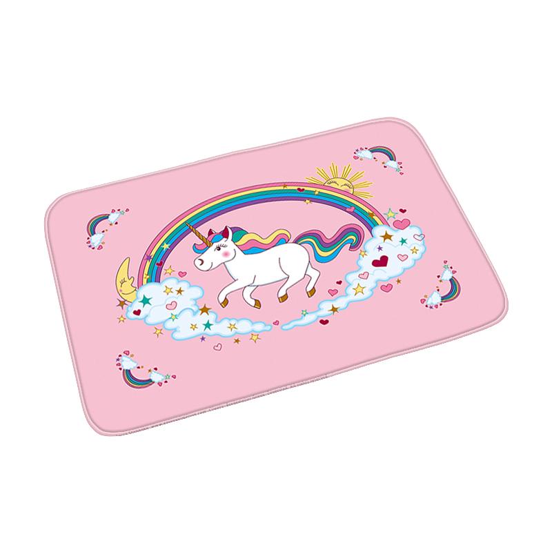 Pink Cute Cartoon Unicorn Pattern Doormat Bedroom Living Room Hallway Floor Rug Decor Balcony Anti-Slip Home Carpet Furry Mat