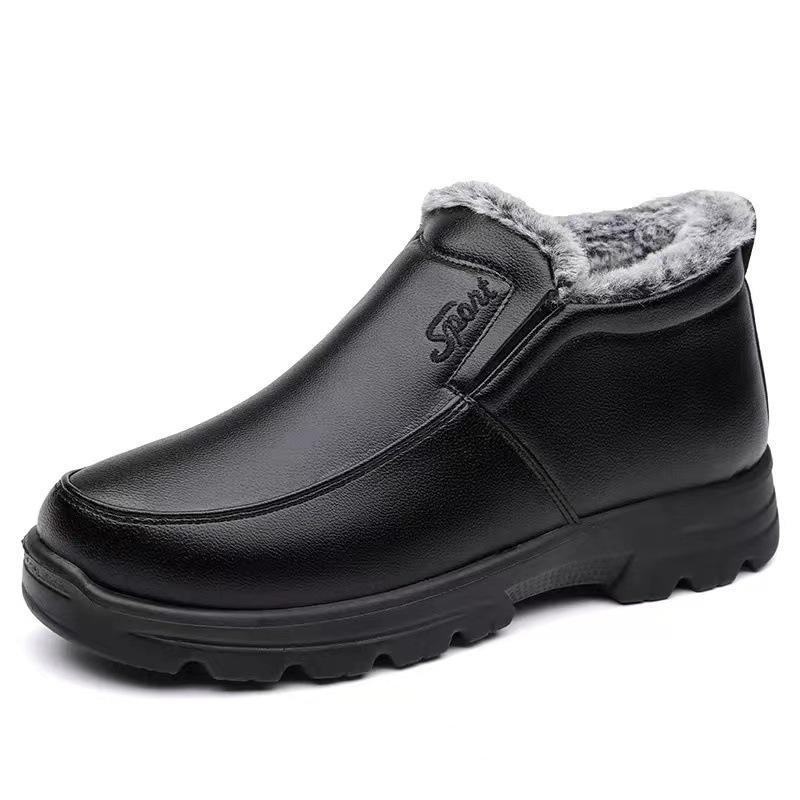 Warm Velvet-Lined Cotton Shoes for Winter: Non-Slip, Lightweight, and Soft Sole - Perfect for Middle-Aged and Elderly Men