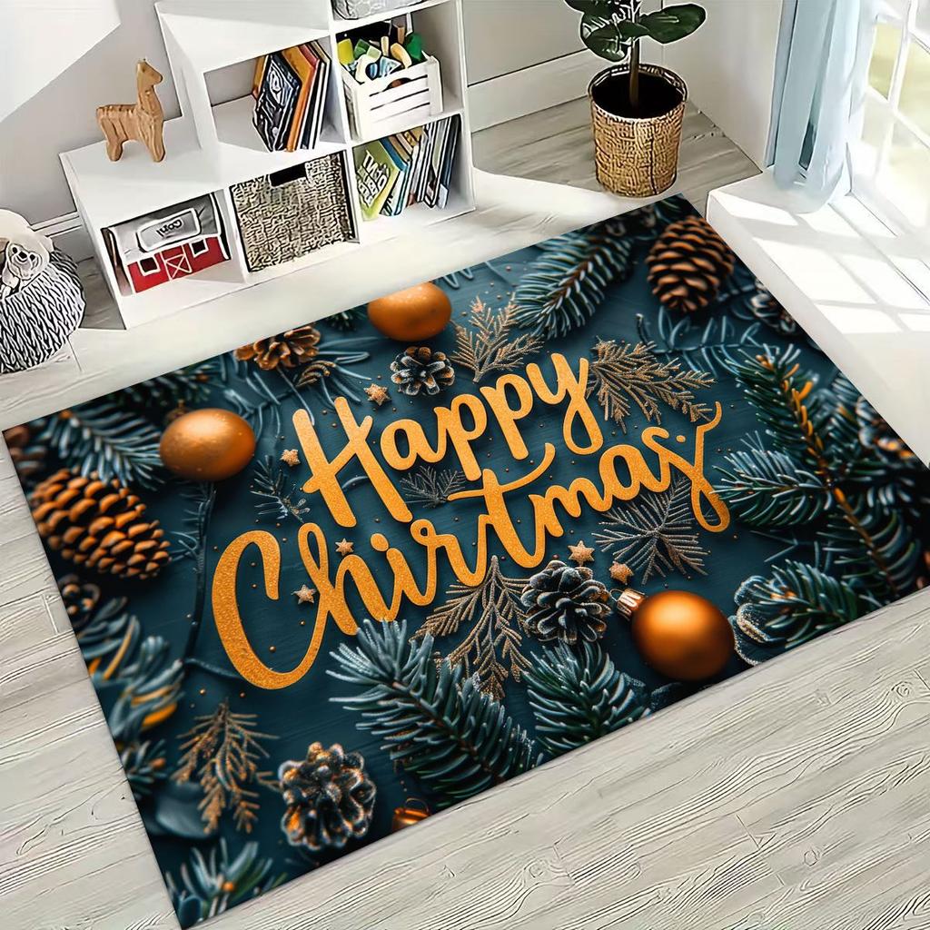 2026 New Merry Christmas Tree Santa Claus New Year Cartoon Carpet Rug for Bedroom Living Room Sofa Home Doormat Decor,Non-slip