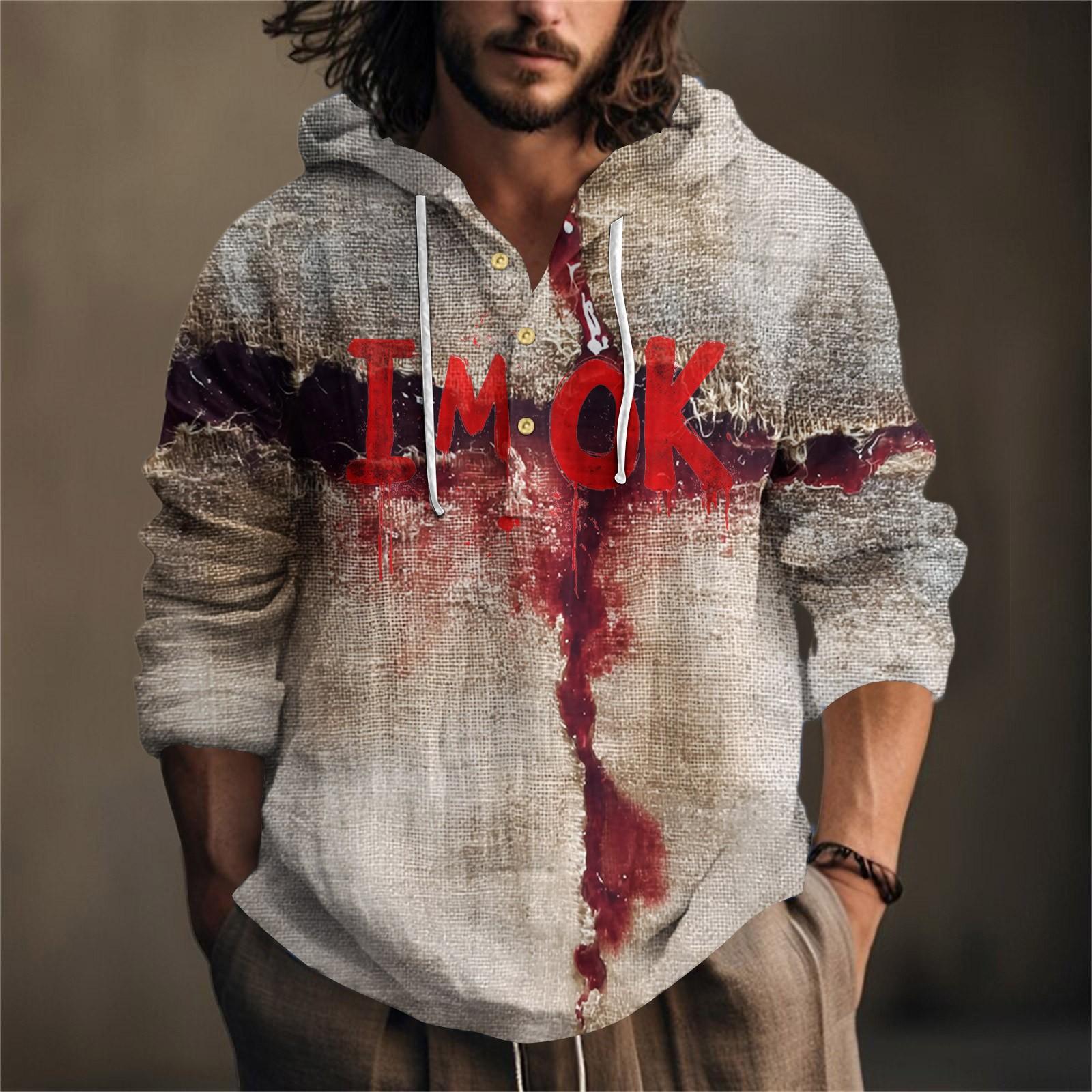 

Halloween Printed Men s Shirt, Hooded Long-sleeved Hooded Spring And Summer Casual Daily Wear XL